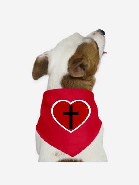 Cross and heart - Dog Bandana - red - Front