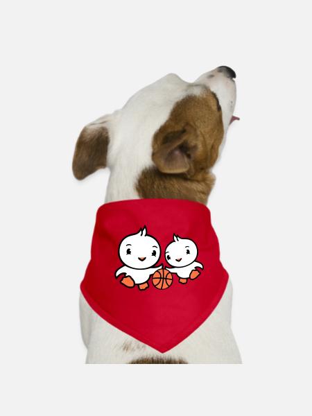 2 Birds Playing Basketball Together Fun Sports Cute - Dog Bandana - red - Front