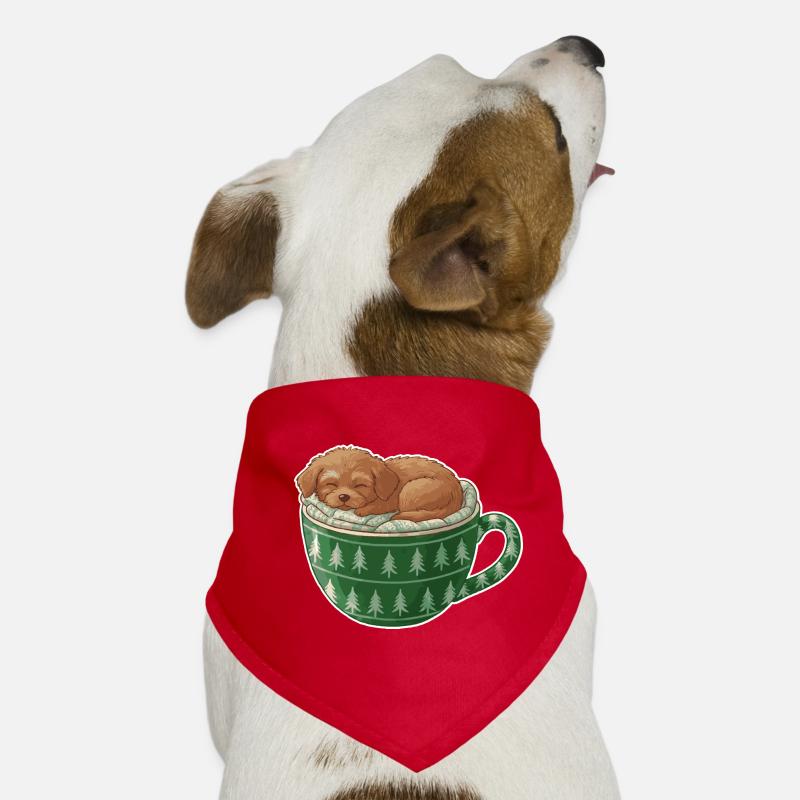 Schlafender Welpe im grünen Becher - Hunde-Bandana - Rot
