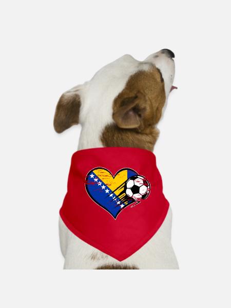 Bosnien Flagge Fußball mit Herz used - Hunde-Bandana - Rot - Vorne