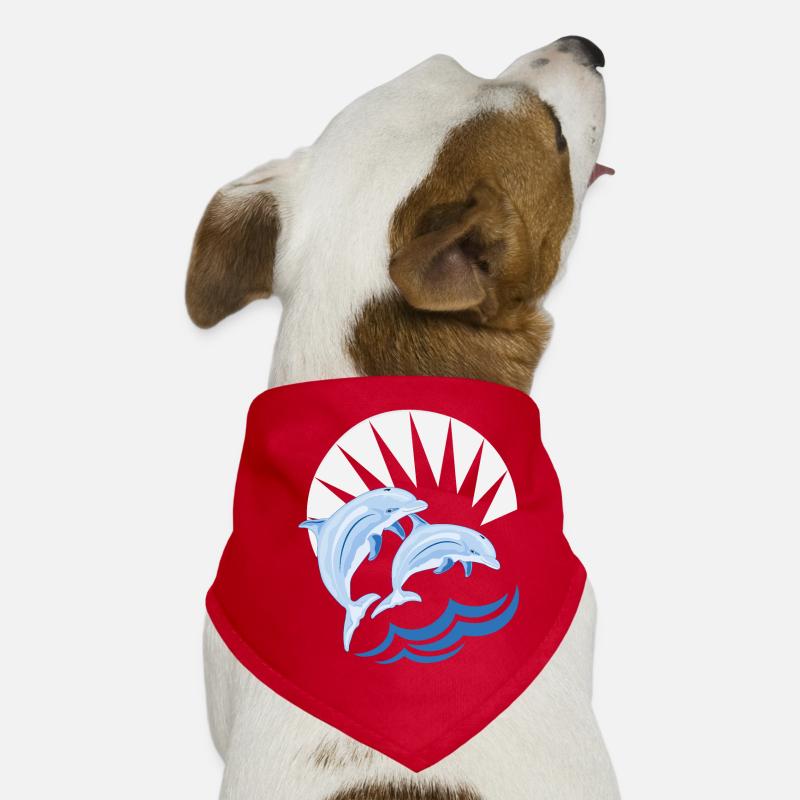 Dolphins above waves - Dog Bandana - red