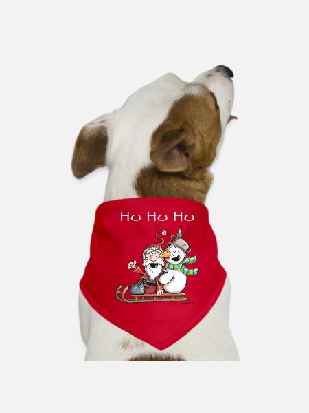 Santa Claus and Snowman ride a sledge - Gift - Dog Bandana - red - Front