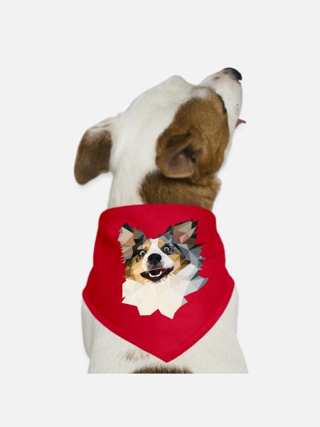Australian Shepherd, Blue Merle, Polygon Style - Hunde-Bandana - Rot - Vorne