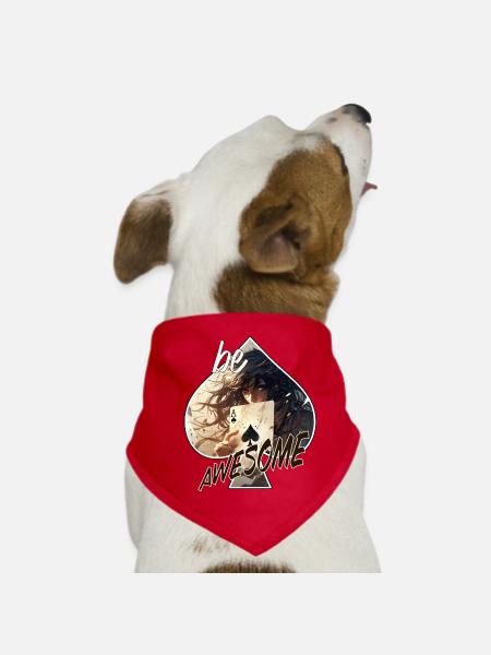 Poker-Spielkarten Motiv - be awesome - Hunde-Bandana - Rot - Vorne