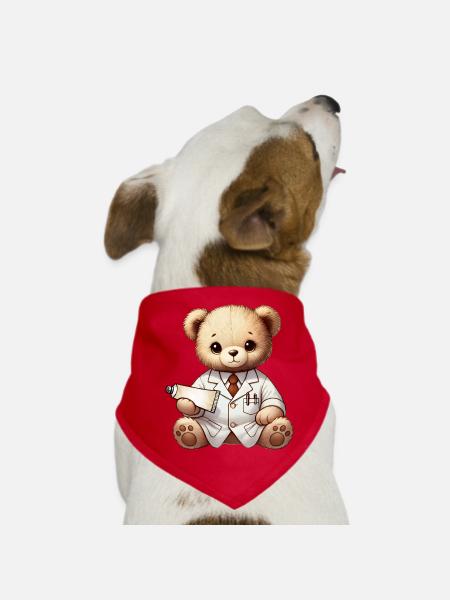 cute cuddly toy teddy apothecary with ointment - Dog Bandana - red - Front