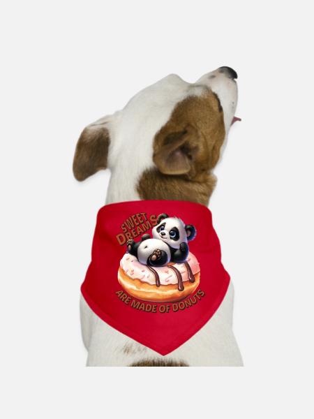 Niedlicher Panda auf Donut – Lustiges Shirt - Hunde-Bandana - Rot - Vorne