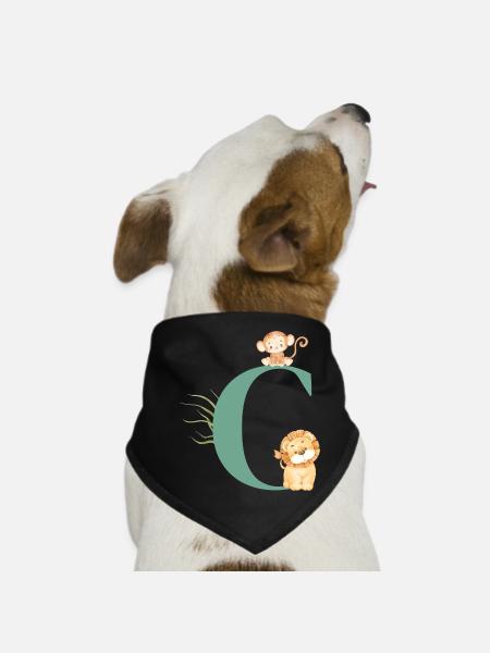 Buchstabe c grüne Dschungeltiere - Hunde-Bandana - Schwarz - Vorne