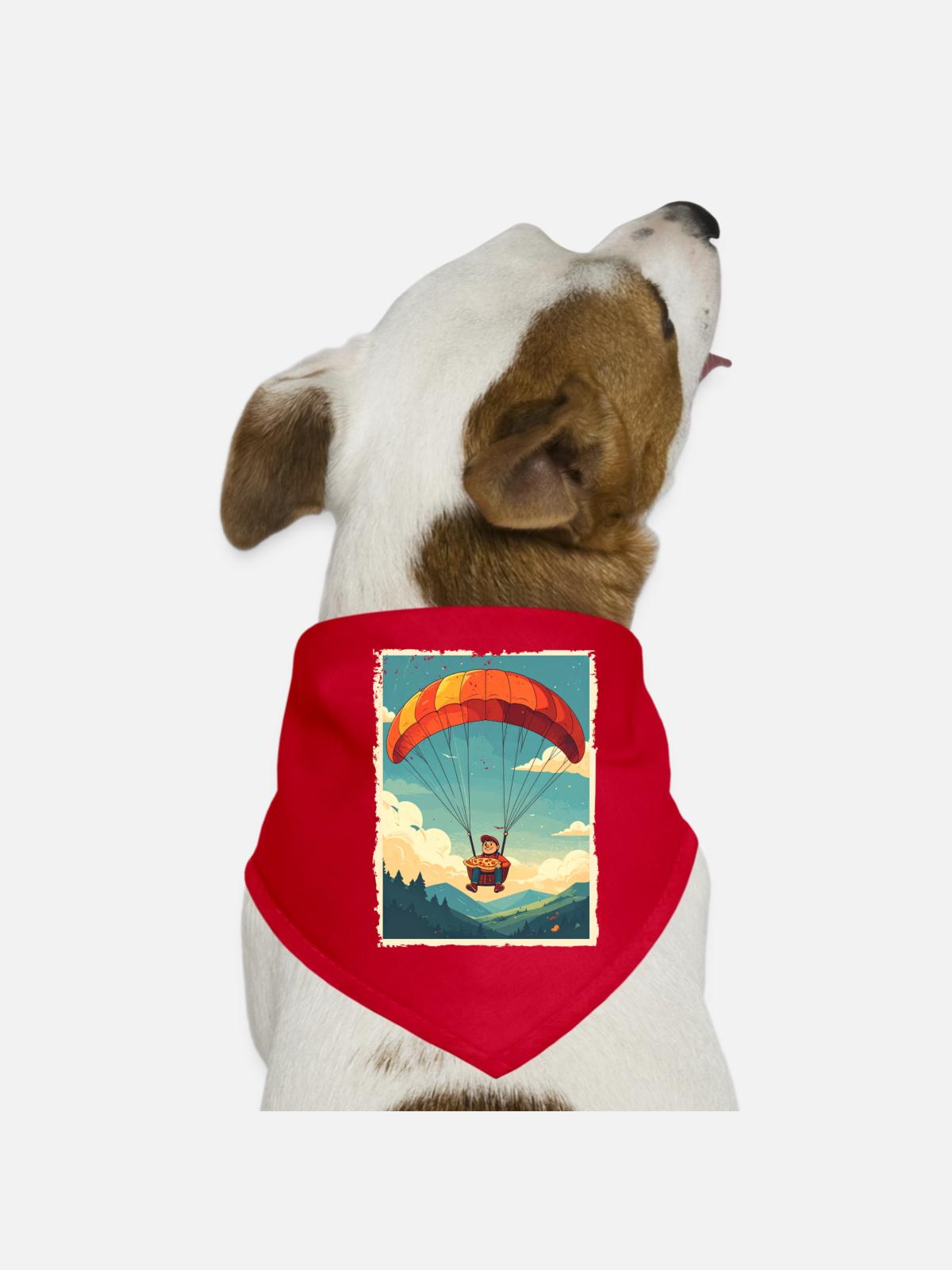 Adventurous Pizza Flight Illustration - Dog Bandana - red - Front