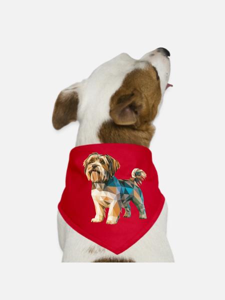 Shih Tzu - Cooles Low-Poly-Logo - Hunde-Bandana - Rot - Vorne