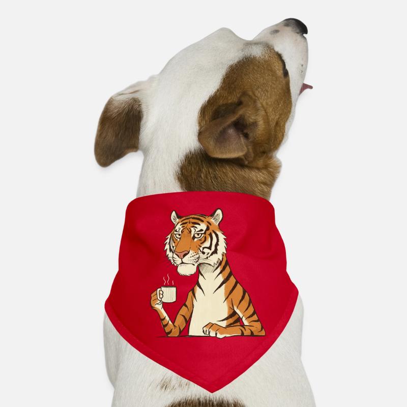 Tired Tiger with Coffee – Funny Motif Dog Bandana