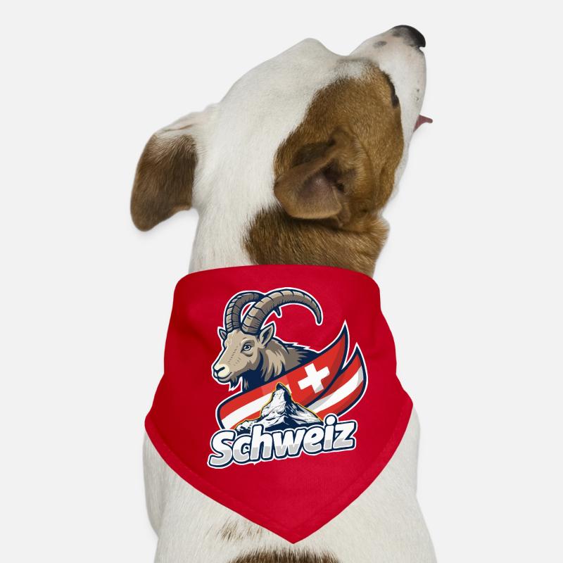 Alpensteinbock mit Schweizer Flagge - Hunde-Bandana - Rot