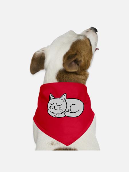Sleeping dear lying cat - Dog Bandana - red - Front