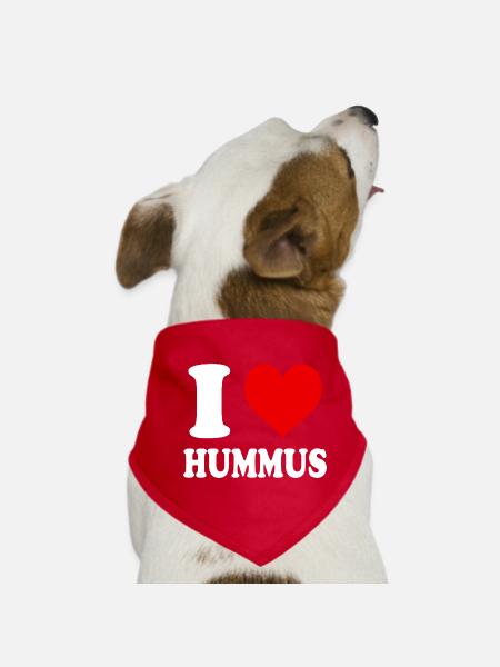 I Love Hummus Vegan Vegetable Food Funny Heart - Dog Bandana - red - Front