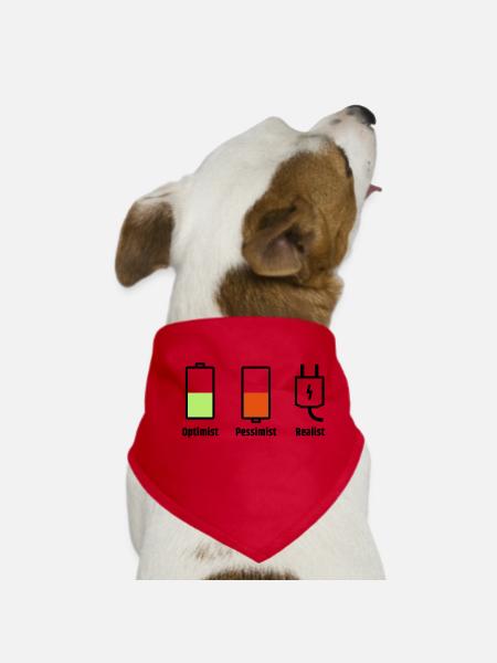 Akku-Philosophie: Optimist Pessimist Realist - Hunde-Bandana - Rot - Vorne