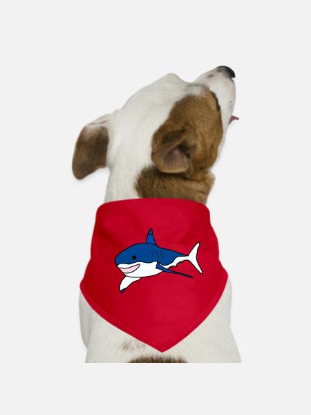 Great White Shark Cartoon - Dog Bandana - red - Front