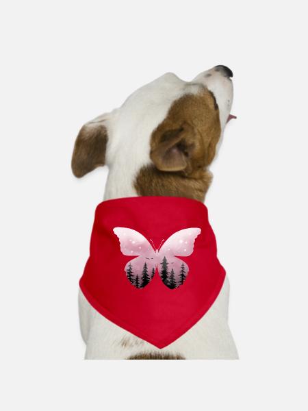 Forêt de papillons rose pastel - Bandana pour chien - rouge - Devant