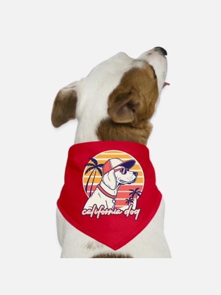 Chien Californie Coucher de soleil Rétro - Bandana pour chien - rouge - Devant