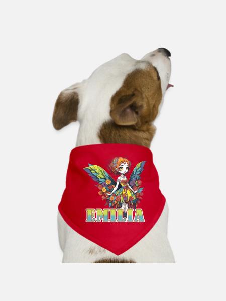 Emilia - Mädchenname - Fee  - Hunde-Bandana - Rot - Vorne