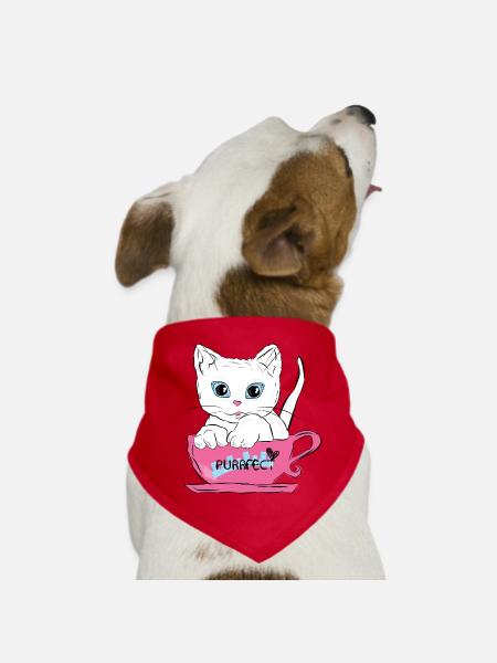 Chat Purrfect dans une tasse de thé rose - Bandana pour chien - rouge - Devant