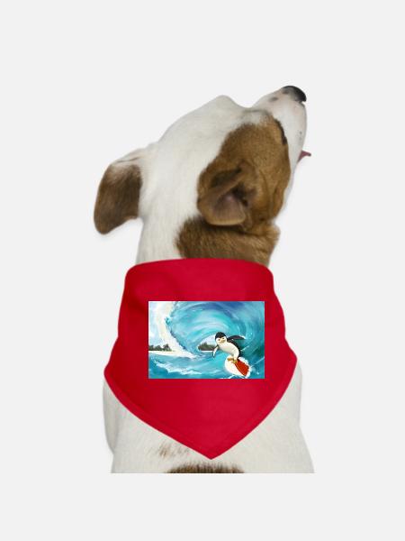 Surfender Pinguin Poster - Hunde-Bandana - Rot - Vorne