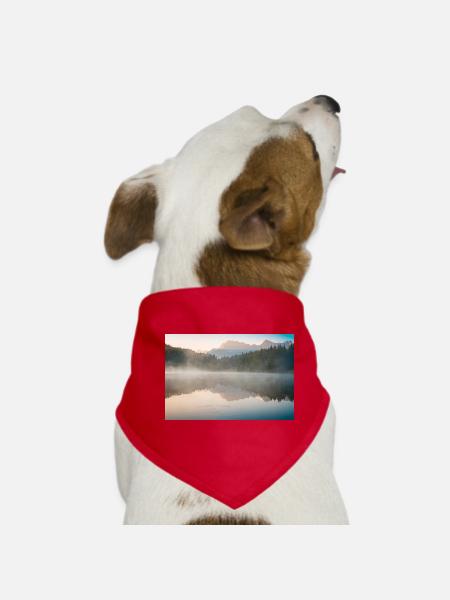 Morning fog at the quiet lake - Dog Bandana - red - Front