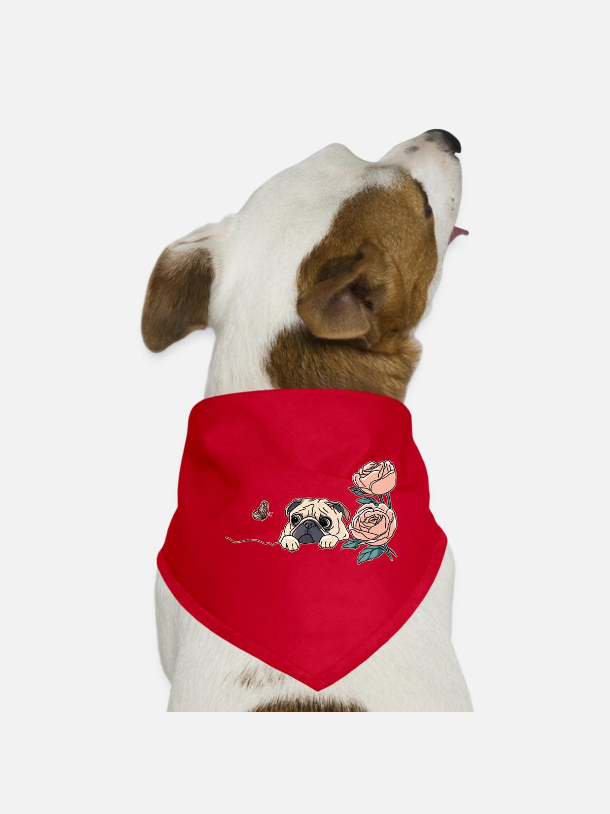 Mops mit Schmetterling - Hunde-Bandana - Rot - Vorne