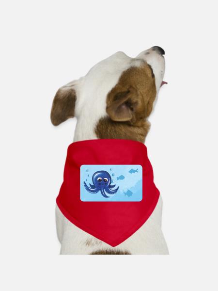 Funny octopus and fish with bubbles - Dog Bandana - red - Front