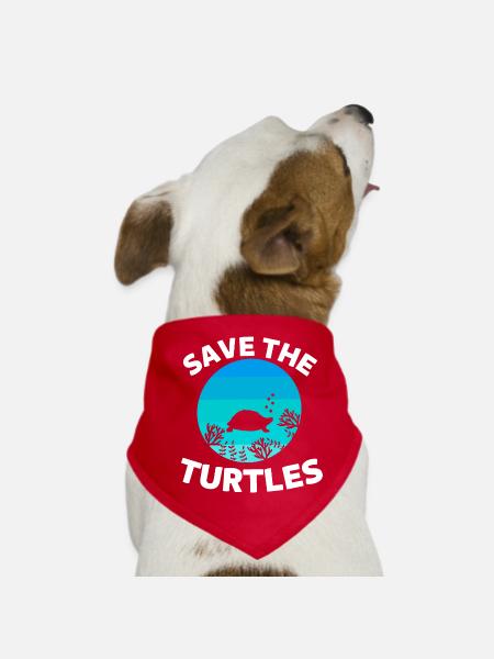 Sea Animal Retro Ocean Animal Save the Turtles - Dog Bandana - red - Front