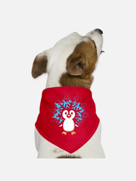 Pinguin mit Schneeflocke Cartoon - Hunde-Bandana - Rot - Vorne