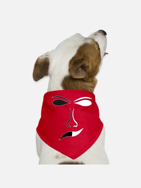 Abstrakte Gesichtslinien Kontrast Maske - Hunde-Bandana - Rot - Vorne