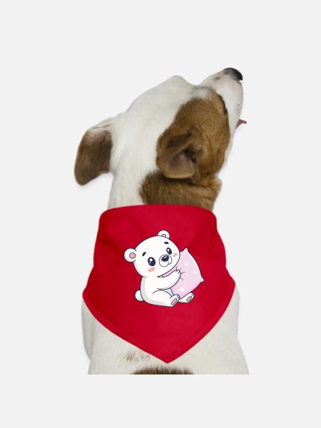 Cuddly White Bear on Starry Cushion - Dog Bandana - red - Front