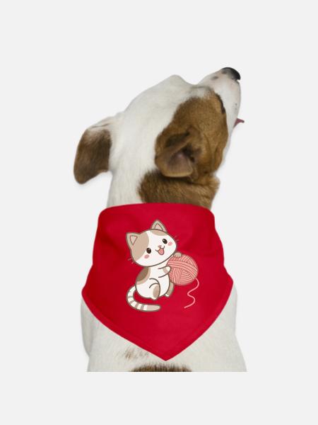 Kitten and Ball of Wool - Dog Bandana - red - Front