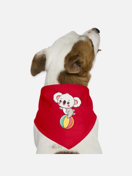 Koala on rainbow colored ball - Dog Bandana - red - Front