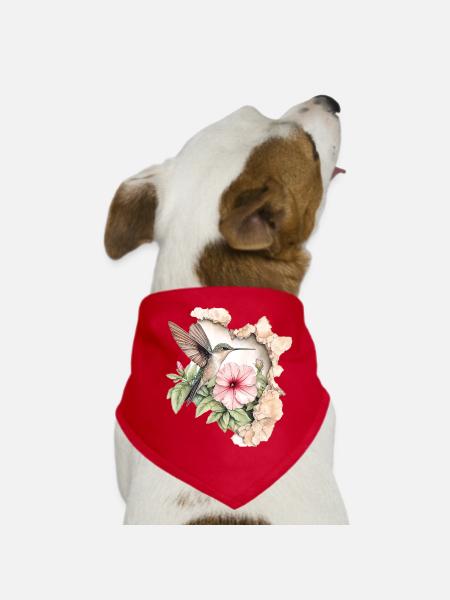 Kolibri mit Blüte - Hunde-Bandana - Rot - Vorne