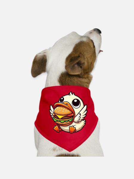 Lustige Ente Hamburger Essensliebhaber - Hunde-Bandana - Rot - Vorne