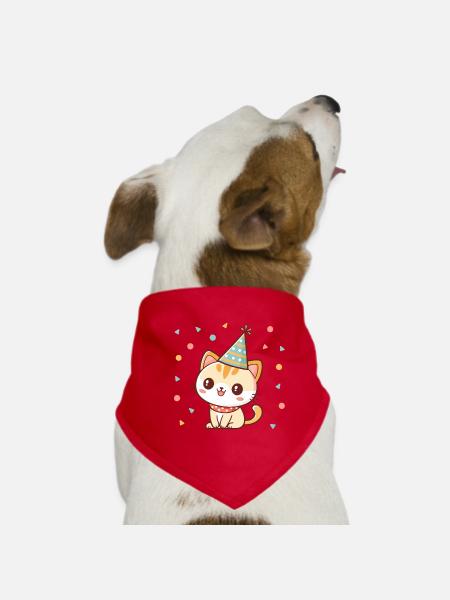 Chaton fête pastel et confettis - Bandana pour chien - rouge - Devant