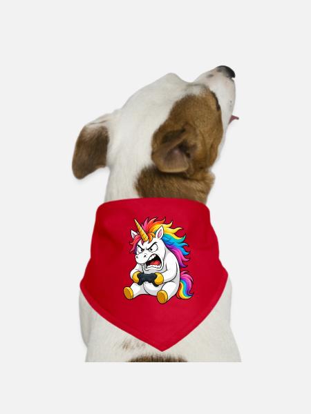 Funny Unicorn Gamer Rage Quit - Dog Bandana - red - Front