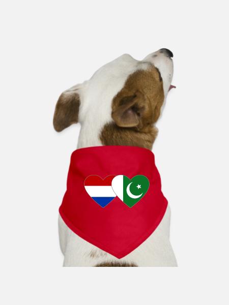 Netherlands Pakistan Flags Heart - Dog Bandana - red - Front