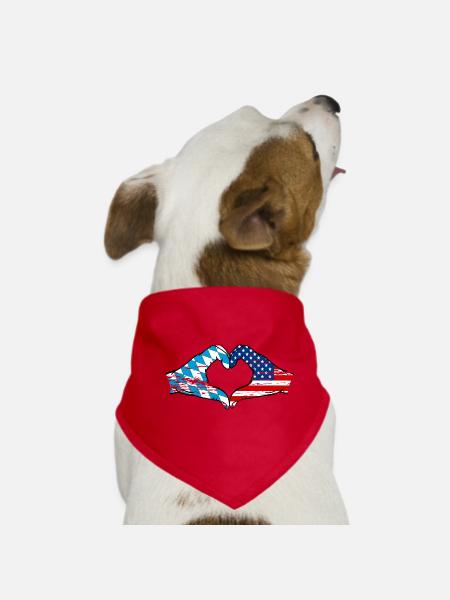 Bavière, USA, Drapeau, Mains, Forme de coeur Utilisé - Bandana pour chien - rouge - Devant