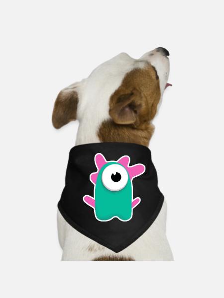 Niedlicher türkisfarbener Zyklop | Lustiges pinkes Monster - Hunde-Bandana - Schwarz - Vorne