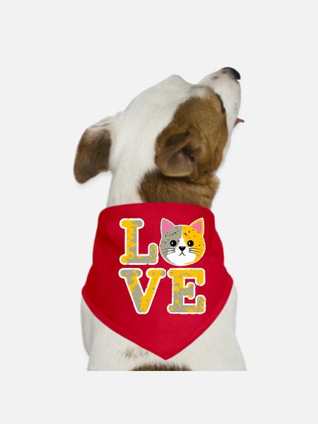 LoveCat Gesicht im Vintage-Look - Hunde-Bandana - Rot - Vorne