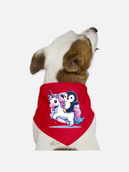 Pinguin reitet Einhorn - Hunde-Bandana - Rot - Vorne