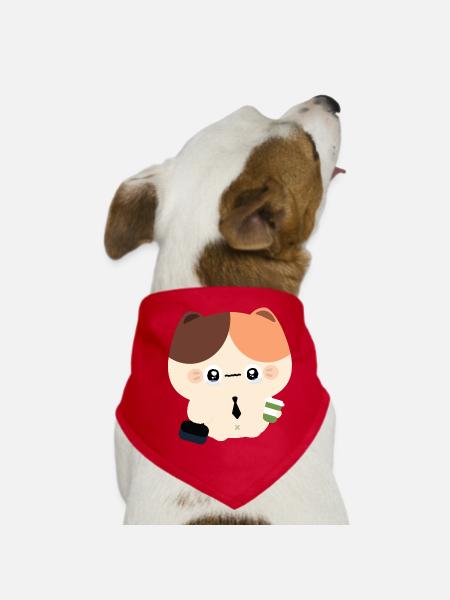 Kawaii Heulende Katze mit Kaffee - Hunde-Bandana - Rot - Vorne