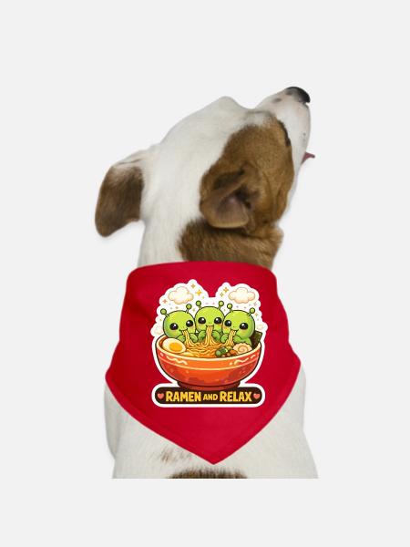 Ramen and Relax Aliens - Dog Bandana - red - Front