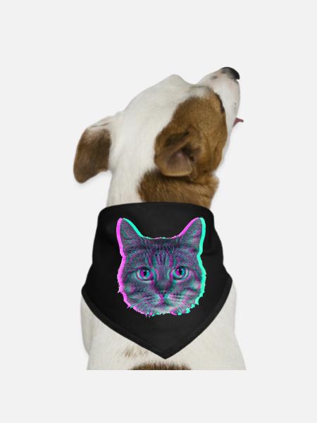 Katzenkopf - Retro - Hunde-Bandana - Schwarz - Vorne