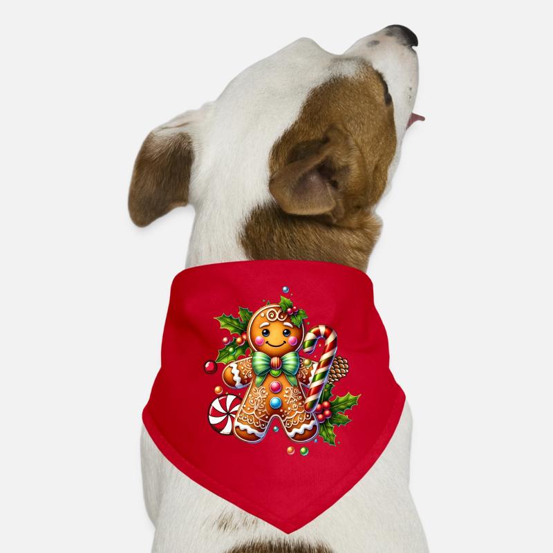 Cheerful gingerbread man with candy cane Dog Bandana