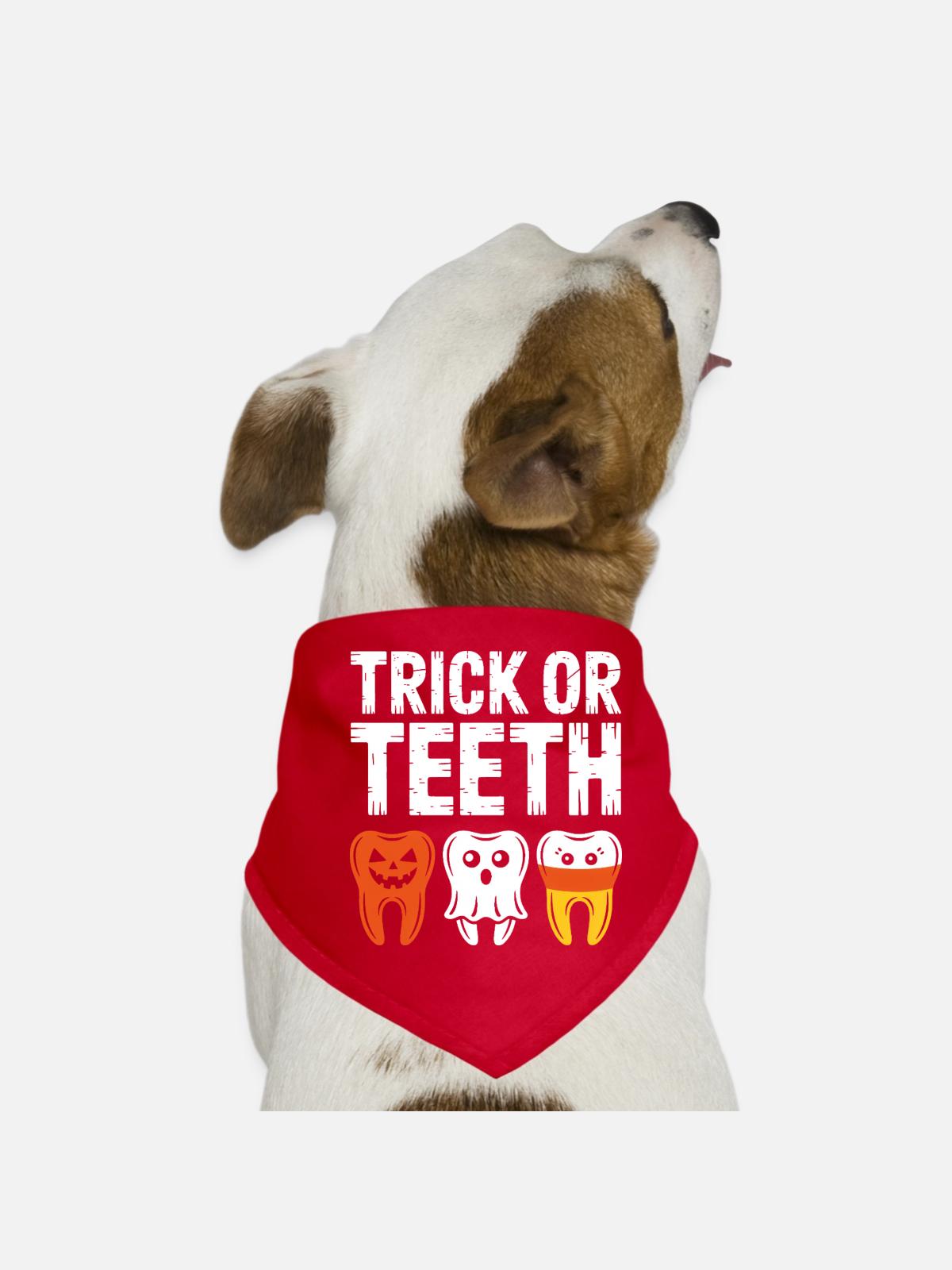 Trick oder Teeth Halloween-Trio - Hunde-Bandana - Rot - Vorne