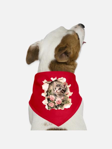 Katze Vintage - Hunde-Bandana - Rot - Vorne