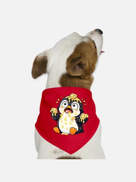 Cute Penguin with Tortellini Clumsy - Dog Bandana - red - Front
