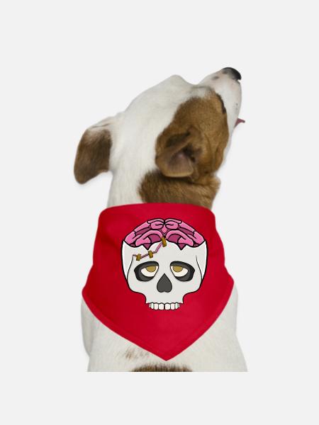 Pinkes Gehirn im Schädel  - Hunde-Bandana - Rot - Vorne